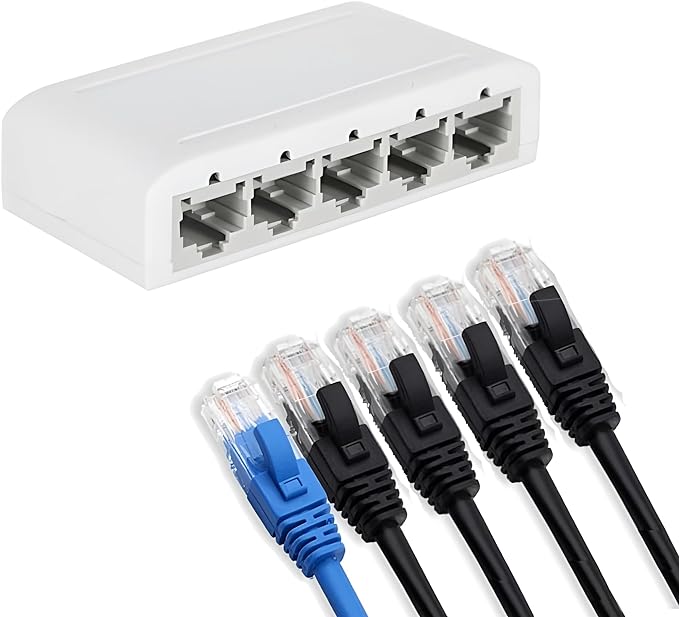 ETHERNET SPLITTER, Internet Splitter, Network Switch, CAT6, RJ45, 100mbps, USB Powered, 5 Port LAN Switch To Add More Ethernet Ports To Your Internet Router Hub