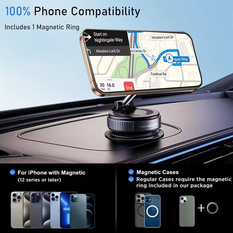 MAGSAFE Phone Holder / Car Mount designed for iPhone 17, 16 Magnetic with Vacuum Suction, Sticks to Windscreen & Dashboard