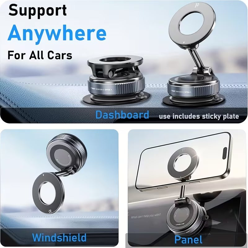 MAGSAFE Phone Holder / Car Mount designed for iPhone 17, 16 Magnetic with Vacuum Suction, Sticks to Windscreen & Dashboard
